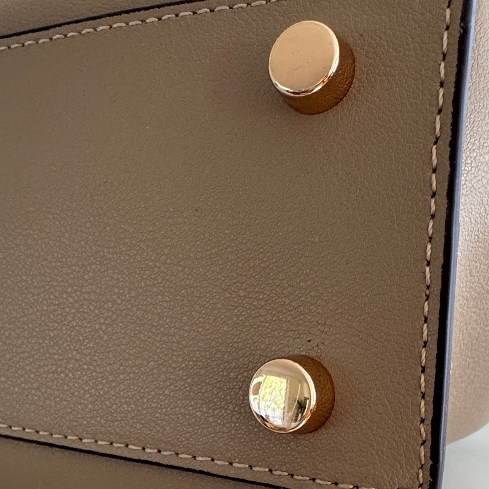 Taupe Structured Top-Handle Satchel with Gold Turn-Lock - Picture 8 of 16